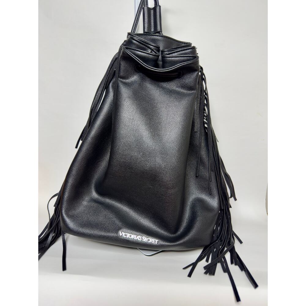 Limited Edition 2015 Victoria’s Secret Black Faux Leather Fringe Backpack